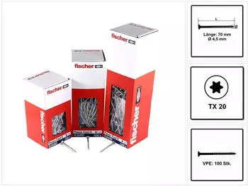 Fischer Fischer 100x Power-Fast II FPF II CTP 4,5 x 70 mm BC Senkkopf mit Innenstern TX20 Teilgewinde galvanisch verzinkt blau passiviert 670276