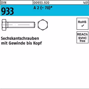 Reyher Sechskantschraube Vollgewinde DIN 933 A2-70 M20x130 (009339200200130)