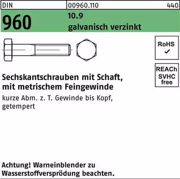 Reyher Sechskant-Schaftschraube Feingewinde M16x1,5x60 Stahl 10.9 galv. verzinkt (009601100160060)
