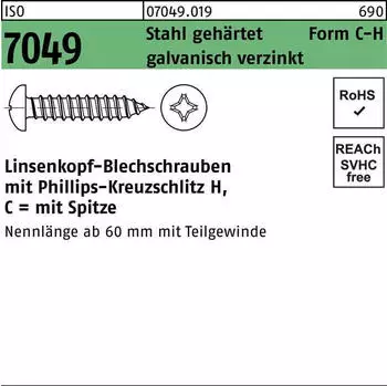 Contorion Linsenkopf-Blechschraube ISO 7049 Form C-H 6,3x45mm verzinkt, 250St. (070490190063045)