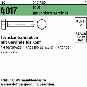 BUMAX Sechskantschraube Vollgewinde M24x50 Stahl 10.9 galv. verzinkt (ISO 4017)