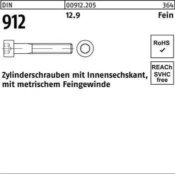 Contorion Zylinderschraube Feingewinde M20x1,5x45 Stahl 12.9 Innensechskant (009122050202045)