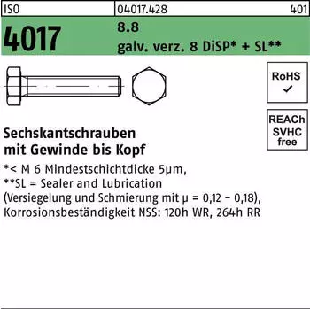 BUMAX Sechskantschraube ISO 4017 M20x50 Festigkeitsklasse 8.8 galv. verzinkt, 25 Stück (004017085200200050)