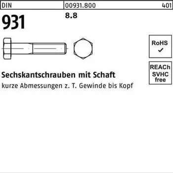 Contorion Sechskant-Schaftschraube M12x220 Stahl 8.8, 25 Stück (DIN 931)