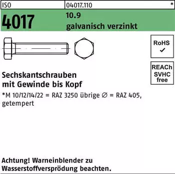 BUMAX Sechskantschraube mit Gewinde bis Kopf M16x30 Stahl 10.9 galvanisch verzinkt (ISO 4017)