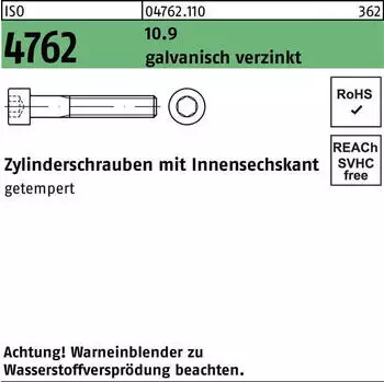 Contorion Zylinderschraube ISO 4762 Innensechskant M10x50 10.9 galv. verz. 100St. (047621100100050)