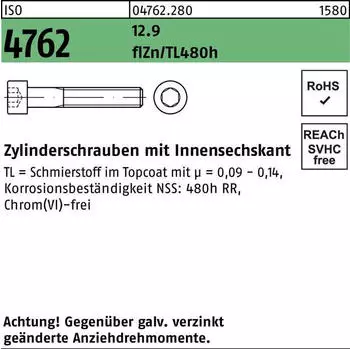 Contorion Zylinderschraube mit Innensechskant ISO 4762 M6x40 12.9 flZn, 200 Stück (047622800060040)