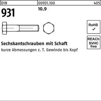 Industrial Quality Supplies Sechskant-Schaftschraube M18x90 Stahl 10.9 blank, 25 Stk (009311000180090)