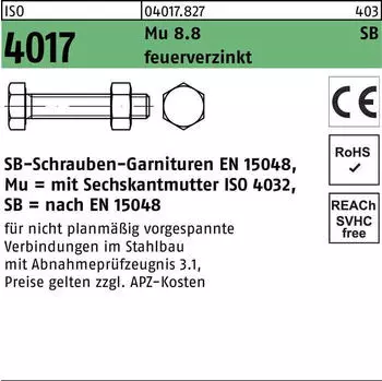 Industrial Quality Supplies Sechskantschraube ISO 4017 M20x45 8.8 feuerverzinkt EN 15048 (040178270200045)