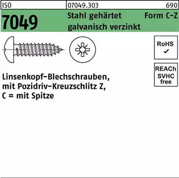 Contorion Linsenkopf-Blechschraube Kreuzschlitz ISO 7049 Form C-Z galv. verzinkt 4,8x70mm (070493030048070)