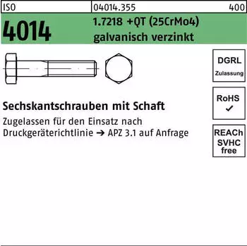 Industrial Quality Supplies ISO 4014 Sechskant-Schaftschraube M27x230 1.7218 (25CrMo4) galv. verzinkt (040143550270230)