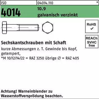 Theo Schrauben Sechskant-Schaftschraube M16x110 Stahl 10.9 galv. verzinkt (040141100160110)