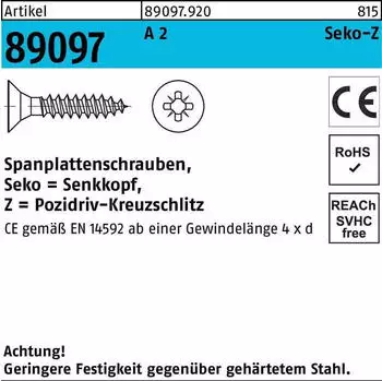 REYHER Spanplattenschrauben Senkkopf Pozidriv Vollgewinde A2 4,5x25mm 1000 Stück (89097)