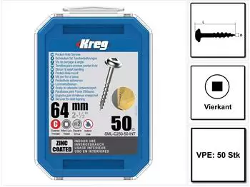 Kreg Pocket-Hole Linsenkopfschraube 64mm, Grobgewinde, 50 Stk (SML-C250-50)