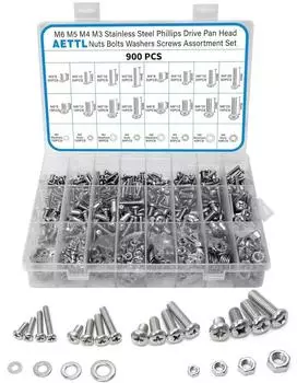 LuxusKollektion Schrauben-Set Edelstahl M3-M6 mit Muttern & Unterlegscheiben, 900-tlg.