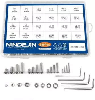 LuxusKollektion Schrauben-Muttern-Unterlegscheiben-Set M2-M5, 580-tlg., Edelstahl 304