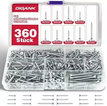 LuxusKollektion Holzschrauben-Set selbstschneidend Senkkopf M3/M3.5/M4, 360-tlg.