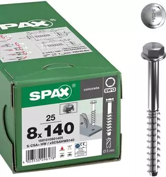 Spax Betonschraube Sechskantkopf mit Scheibe 8x140mm verzinkt (1881010801405)