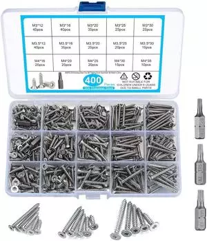 LuxusKollektion Schrauben-Sortiment selbstschneidend Senkkopf Torx M3-M4 12-35mm 400-tlg.