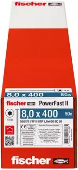 Fischer PowerFast II Holzschraube Tellerkopf TX40 8,0x400mm, 50 Stk. (568176)