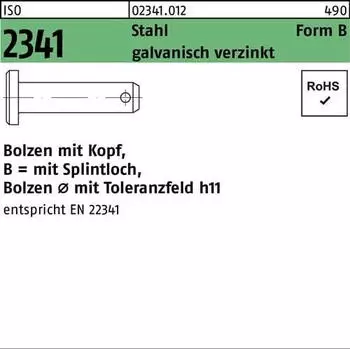 Reyher Bolzen ISO 2341 mit Kopf/Splintloch B 16x50x44, Stahl galv. verzinkt (002341001020160050)