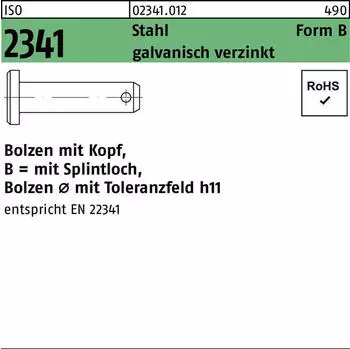 Reyher Bolzen ISO 2341 mit Kopf/Splintloch B 20x65x57, Stahl galvanisch verzinkt (002341001020200065)