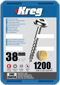 Kreg Taschenlochschrauben Maxi-Loc 38mm verzinkt, Grobgewinde, 1200 Stk. (SML-C150-1200-INT)