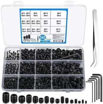 LuxusKollektion Madenschrauben-Sortiment Innensechskant M2-M8, 540-tlg., schwarz