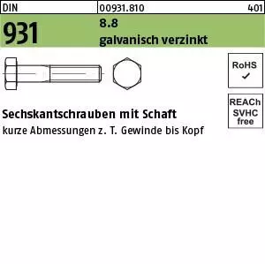 Reyher Sechskant-Schaftschraube DIN 931 M24x440 Stahl 8.8 galvanisch verzinkt