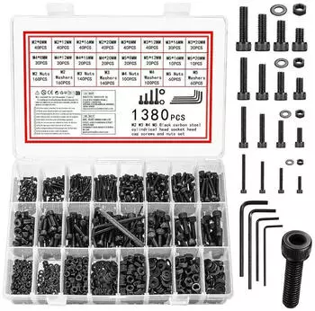 LuxusKollektion Schrauben- & Muttern-Set M2-M5 1380-tlg. schwarz (Innensechskant)