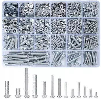 LuxusKollektion Schraubenset M3-M6 mit Muttern und Unterlegscheiben, Linsenkopf, 1080-tlg.