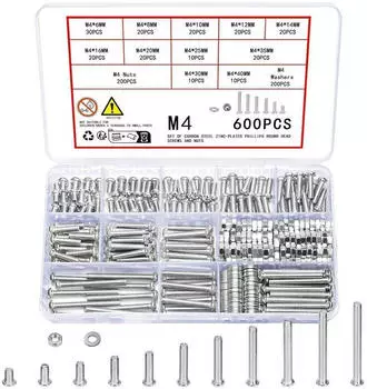 LuxusKollektion Schrauben-Set M4 Linsenkopf Kreuzschlitz 600-tlg. mit Muttern & Unterlegscheiben, verzinkter Kohlenstoffstahl