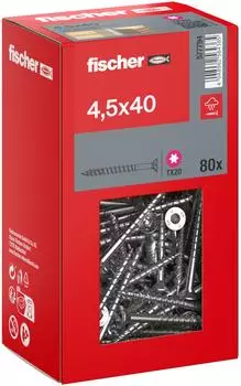 Fischer PowerFast II Spanplattenschraube 4,5x40mm Senkkopf TX20 A2, 80 St&uuml;ck (577794)
