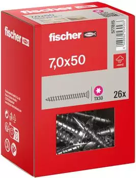Fischer FJS-LT Pfostenschraube 7,0x50 Zentrierkopf TX Vollgewinde A2 (577815)