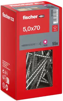 Fischer PowerFast II Spanplattenschraube 5,0x70mm Senkkopf TX20 Edelstahl A2 (577809)