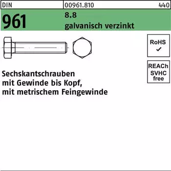 Reyher Sechskantschraube Feingewinde M14x1,5x35 Stahl 8.8 galvanisch verzinkt (DIN 961)