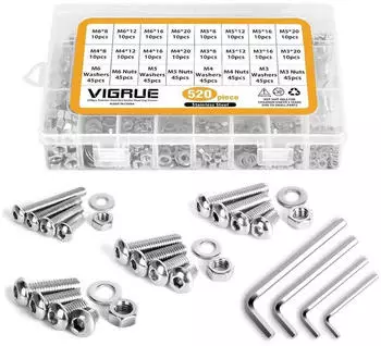 LuxusKollektion Schrauben-Set Edelstahl A2-70 M3-M6 mit Muttern & Unterlegscheiben, 520-tlg.