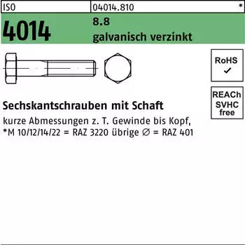 REYHER Sechskant-Schaftschraube ISO 4014 M16x180, Stahl 8.8, galvanisch verzinkt
