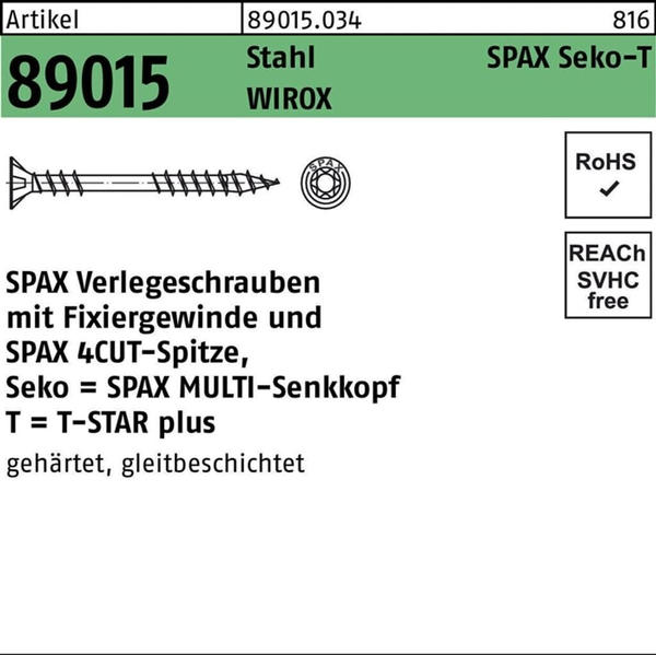 Spax International Spax 4,5 x 60/26,5 mm T-Star plus WIROX 500 St. (0541010450605)
