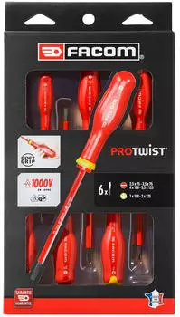 Facom Protwist VDE Schraubendreher-Set, Schlitz & Phillips, 6-teilig (FCMATPVEJ6PB)