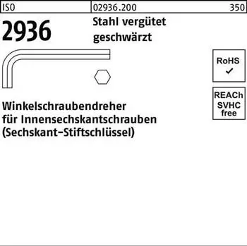 REYHER Winkelschraubendreher Innen-6kt SW6 Stahl verg&uuml;tet 50St. (ISO 2936)