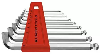 PB Swiss Tools Sechskant-Winkelschraubendreher-Satz mit Kugelkopf, kurzem Schenkel, verchromt, 9-teilig (2212.H-10)
