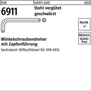 Reyher Winkelschraubendreher mit Zapfenf&uuml;hrung Stahl verg&uuml;tet SW 19 (DIN 6911)