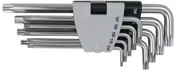 KS Tools Torx-Winkelstiftschl&uuml;ssel-Satz mit Bohrung, lang, Edelstahl, 9-teilig (964.0620)