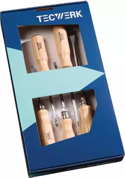 Tecwerk Schraubendrehersatz 5-tlg. Schlitz/PH, Holzgriff, Rundklinge mit 6-Kant-Ansatz (2000827116)
