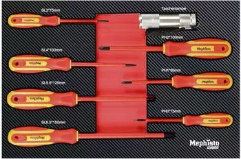 Cheminées Méphisto ProLine VDE Schraubendreher-Set mit LED-Lampe, Carbon Look Soft Inlay