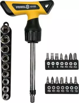 TOYA Ratschenschraubendreher T-Griff 1/4" mit Bits und N&uuml;ssen, 25-teilig (65105)