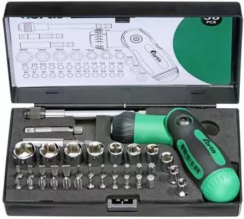 Fortis Ratschen-Schraubendreher-Set mit Bits, 38-teilig