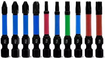 LuxusKollektion Bit-Set Pozidriv & Torx 10-tlg. 50mm magnetisch S2 Stahl 1/4"
