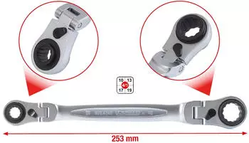 KS Tools GEARplus 4-in-1 umschaltbarer Gelenk-Doppel-Ringschl&uuml;ssel 10x13-17x19mm (503.4745)